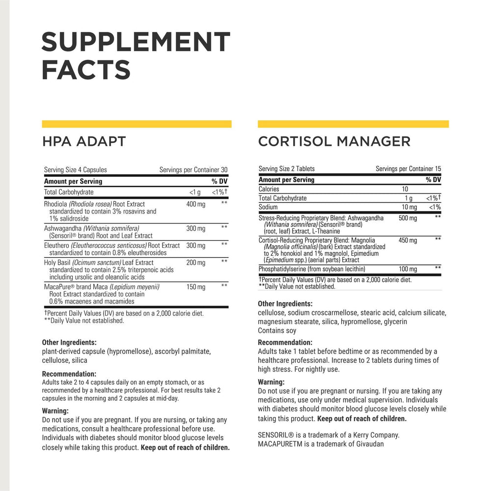 Integrative Therapeutics detalle de cápsula HPA Adapt destacando ingredientes adaptógenos beneficiosos
