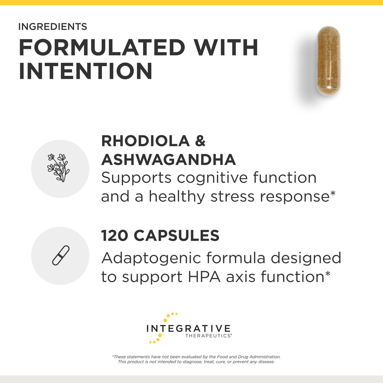 Integrative Therapeutics mezcla de ingredientes adaptógenos sobre mesa para apoyo al estrés