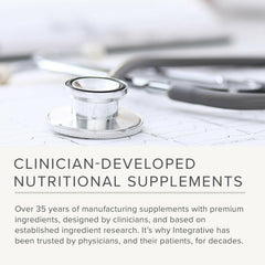 Integrative Therapeutics Indolplex junto a una regla para comparar tamaño, ayuda a dosificar