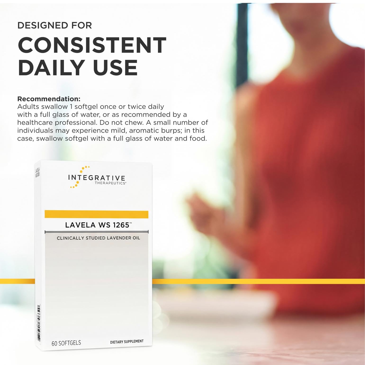 Integrative Therapeutics botella abierta con cápsulas saliendo y contenido claro