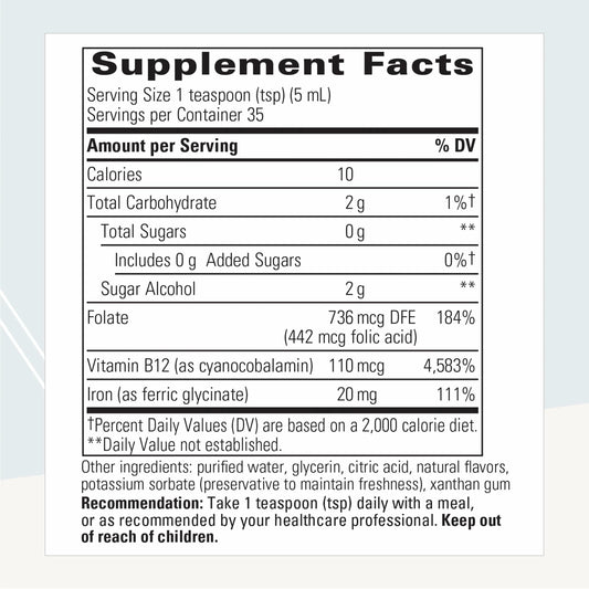 Integrative Therapeutics etiqueta legible con información de vitaminas y folato