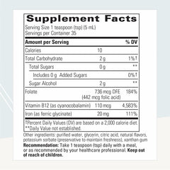 Integrative Therapeutics etiqueta legible con información de vitaminas y folato