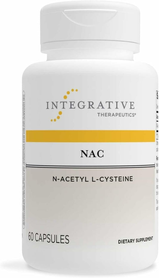 Integrative Therapeutics NAC: cápsulas en frasco para apoyo antioxidante diario.