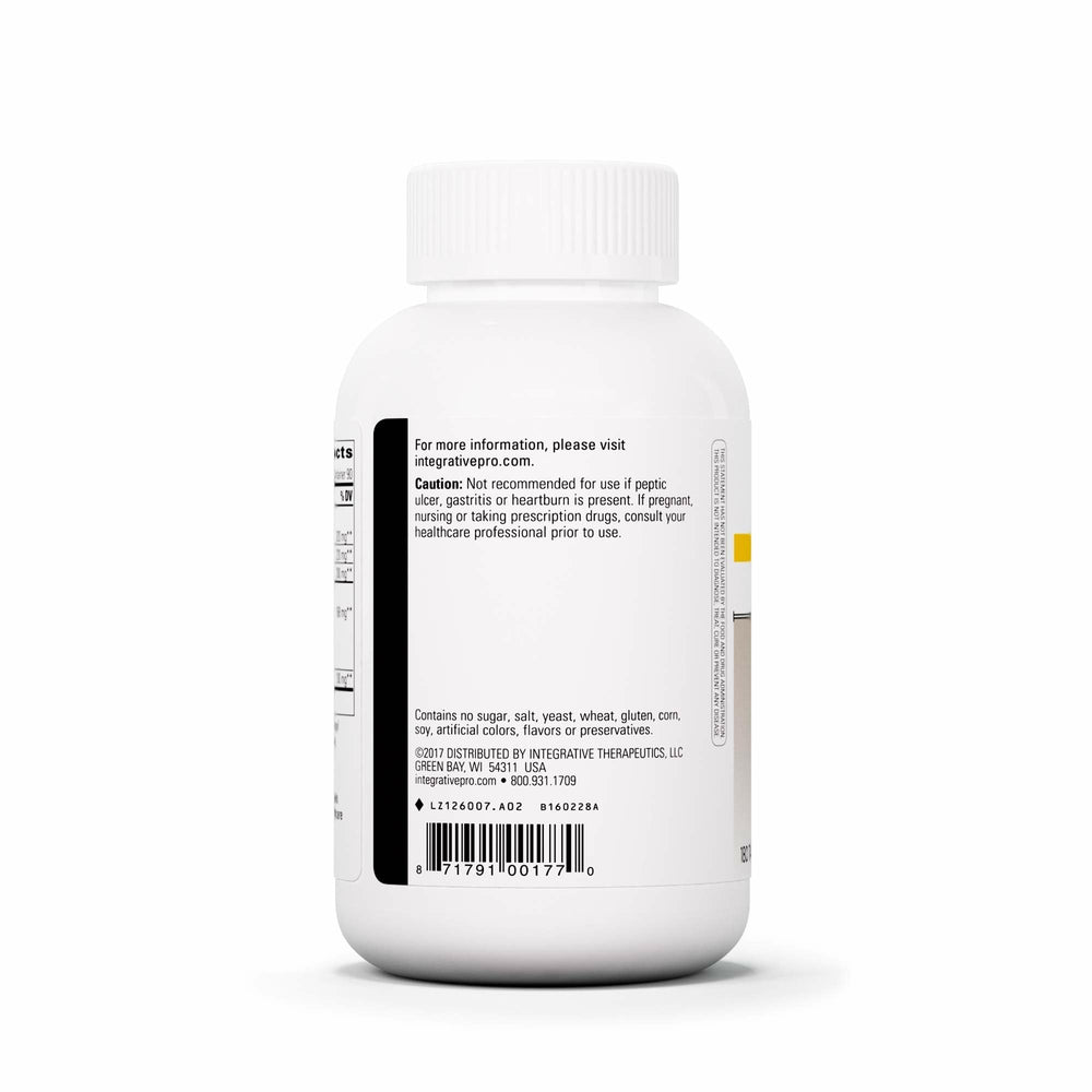 Integrative Therapeutics primer plano de cápsulas Panplex que destaca la textura y facilidad de ingestión
