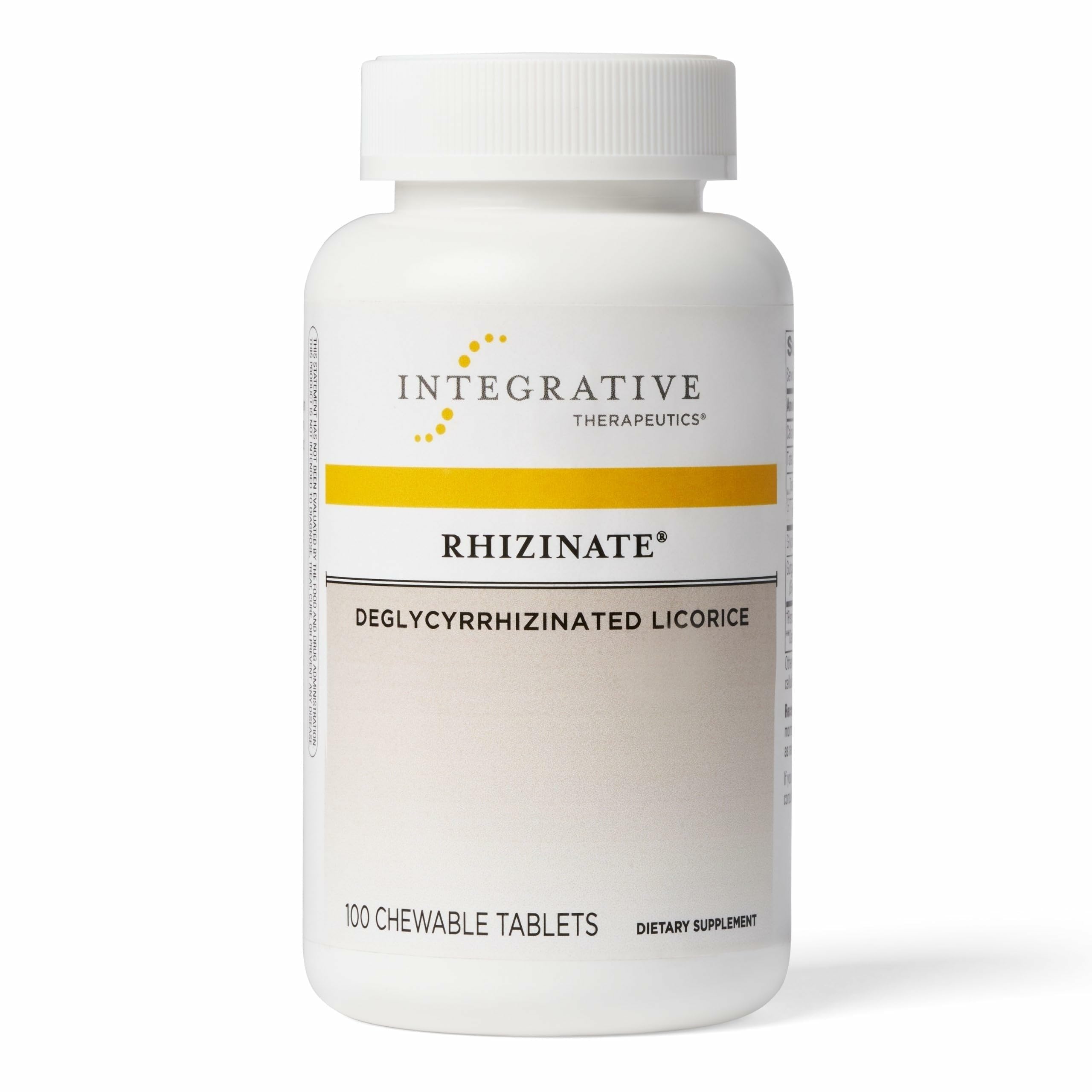 Integrative Therapeutics envase frontal mostrando tabletas masticables, práctico beneficio