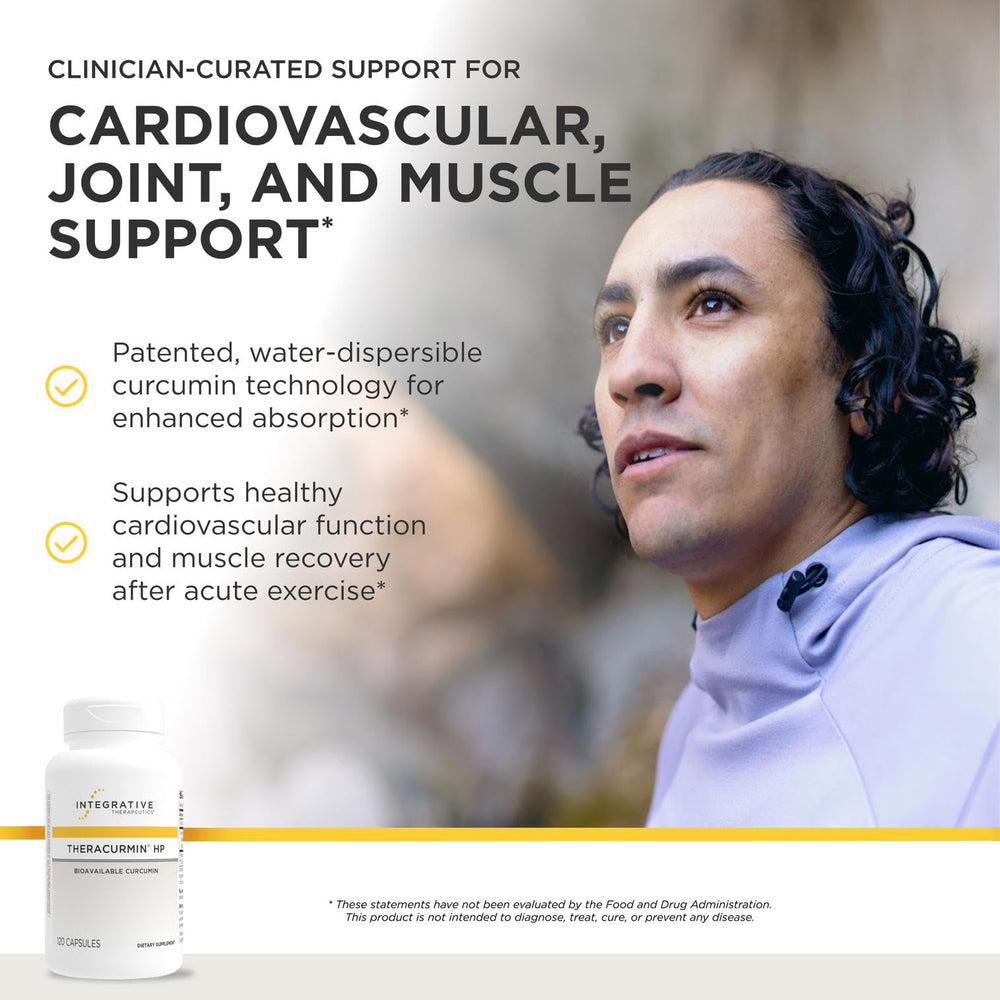 Integrative Therapeutics Theracurmin HP vista lateral del bote destacando contenido y dosificación
