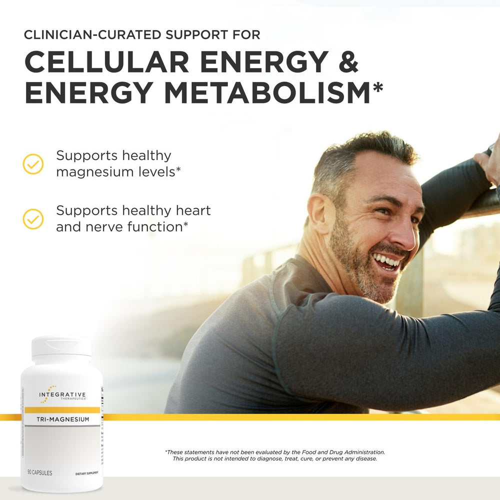 Integrative Therapeutics Tri-Magnesium cápsulas detalle para fácil ingestión y dosificación