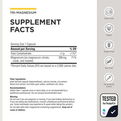 Integrative Therapeutics Tri-Magnesium textura de polvo ilustrando pureza y formulación