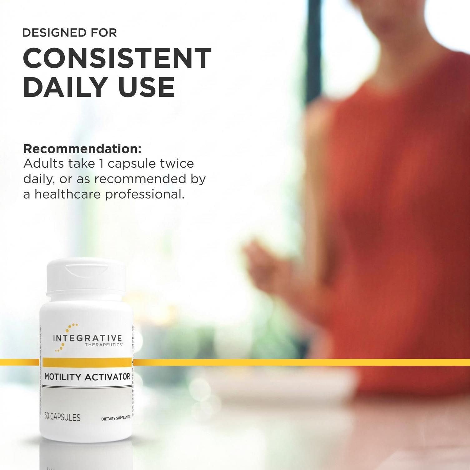 Integrative Therapeutics mano sosteniendo cápsula para fácil administración