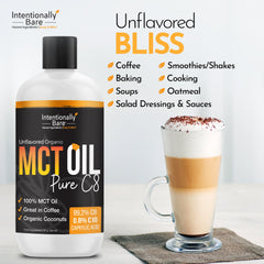Intentionally Bare primer plano de textura del aceite MCT C8 para mezcla suave