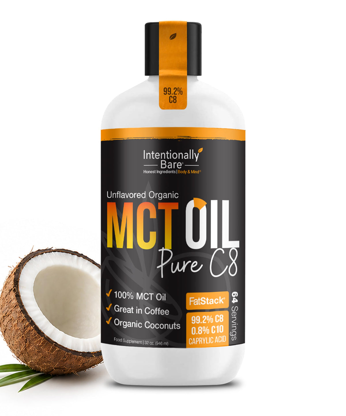 Intentionally Bare bote frontal mostrando aceite MCT C8 y claridad energética
