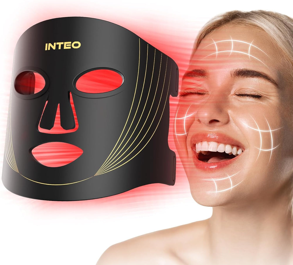 INTEO máscara LED frontal mostrando cobertura facial completa y comodidad