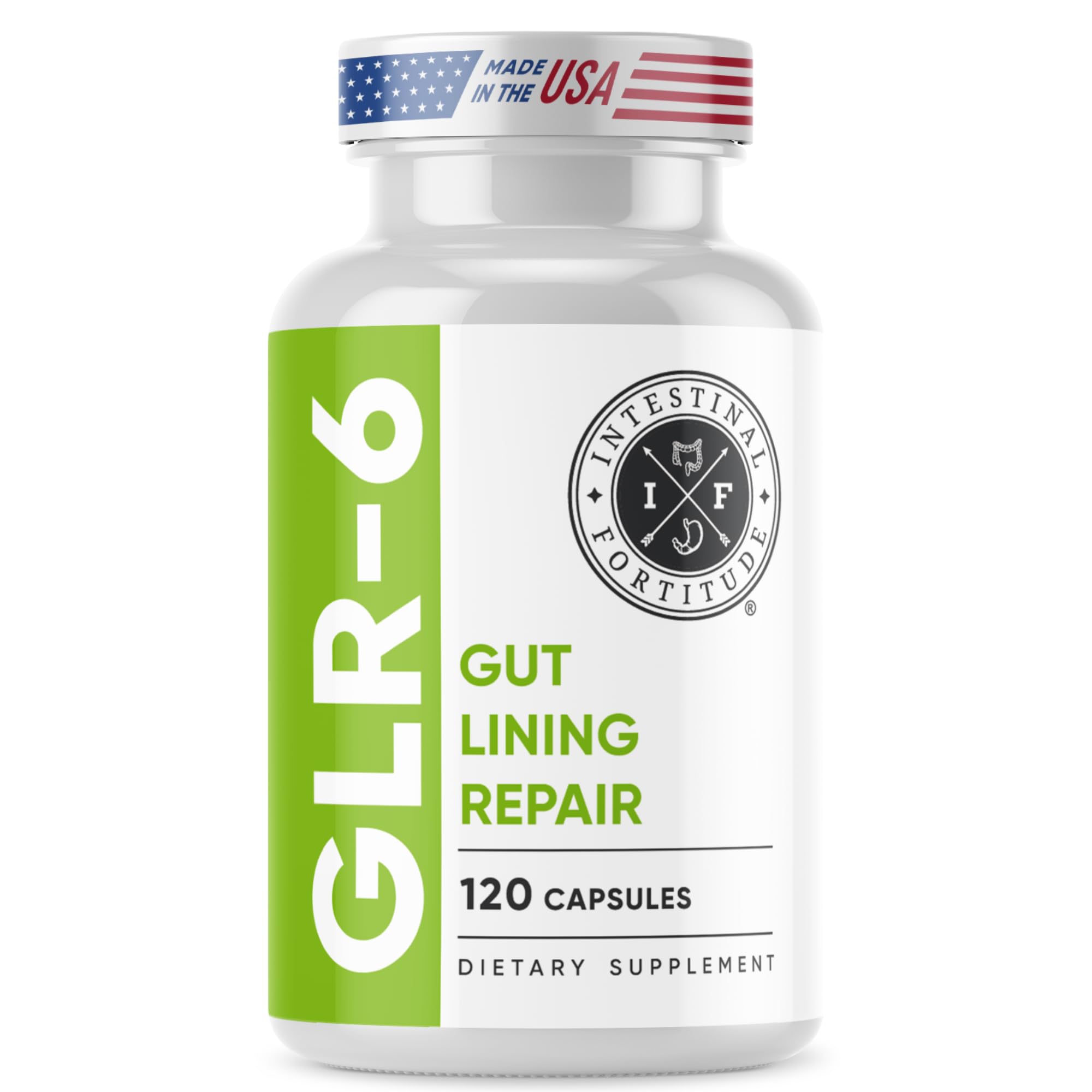 Intestinal Fortitude frasco frontal mostrando etiqueta y cantidad — confianza en la dosis