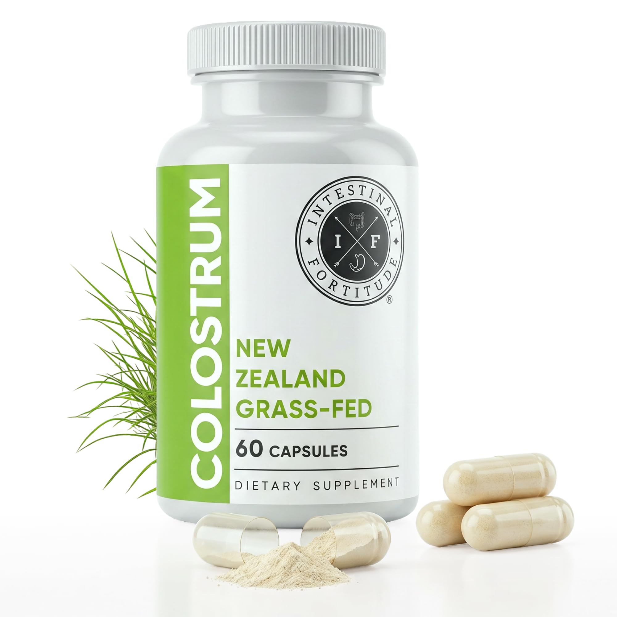 Intestinal Fortitude envase frontal mostrando cápsulas y beneficios claros