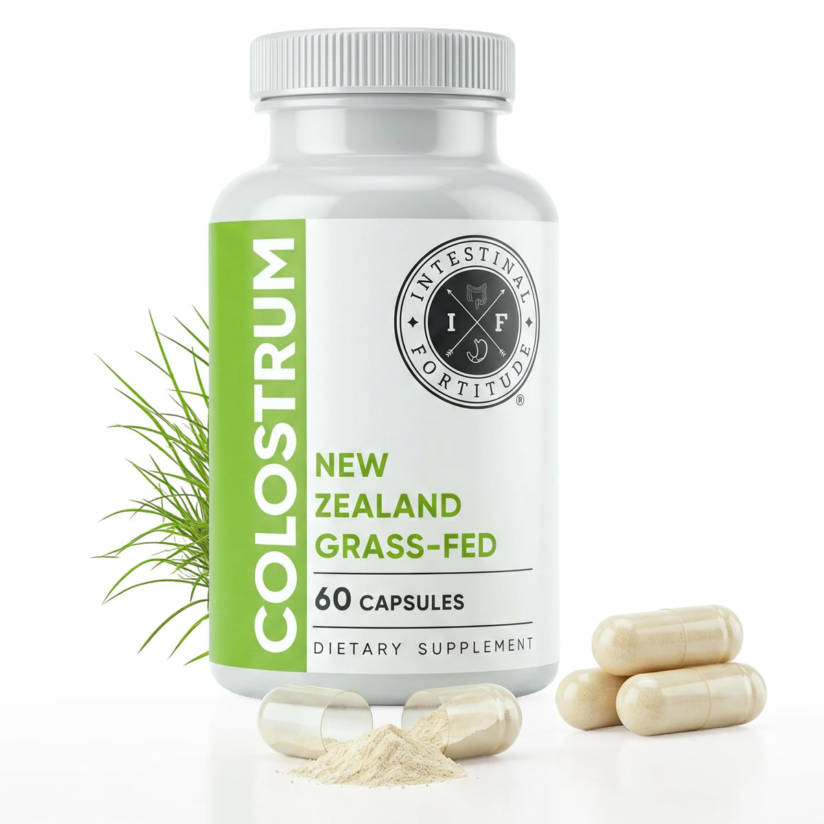 Intestinal Fortitude envase frontal mostrando cápsulas y beneficios claros