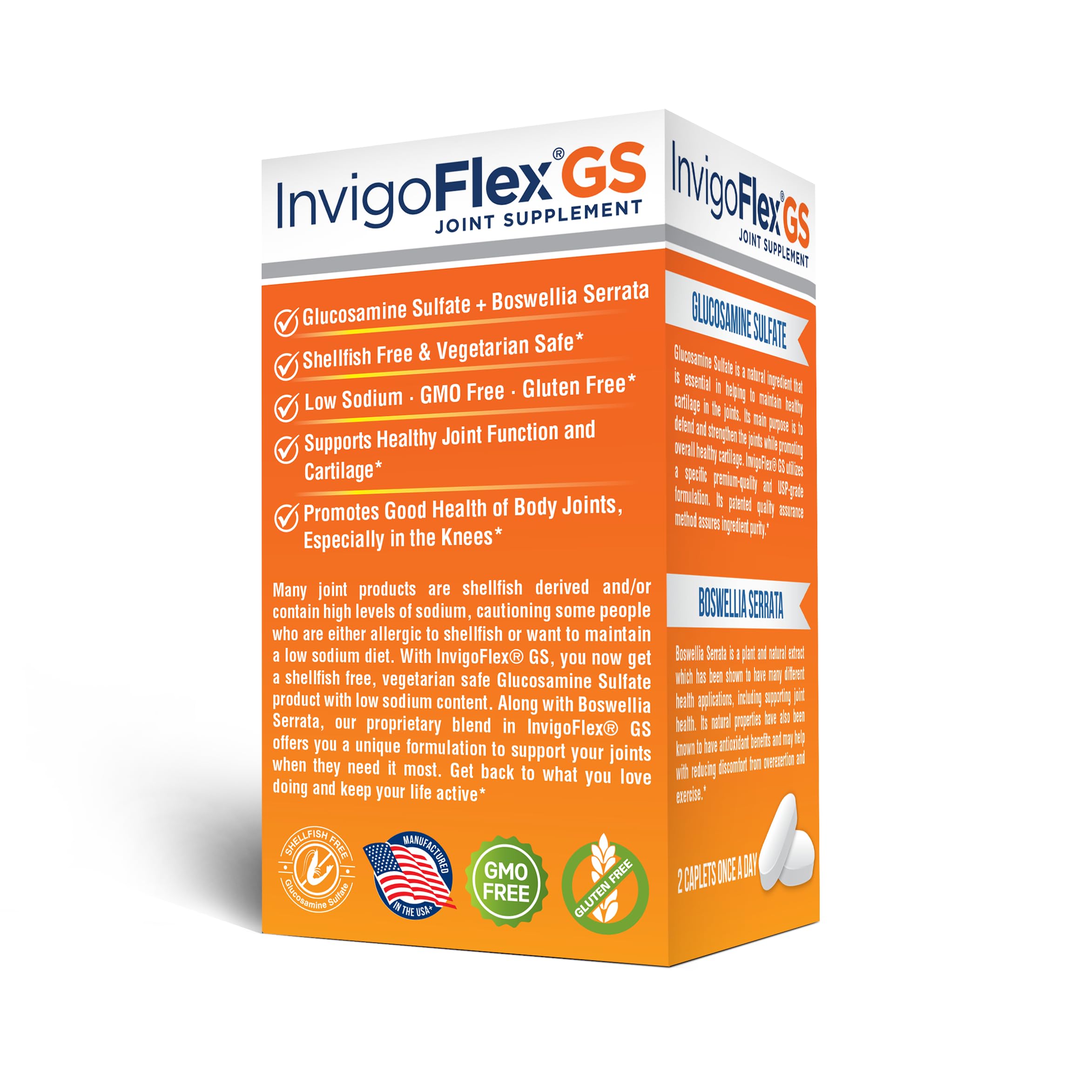INVIGOFLEX sellos de certificación Non-GMO y gluten free visibles