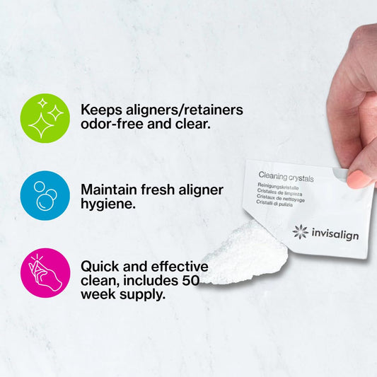 INVISALIGN sobre abierto con polvo para limpieza rápido y efectivo