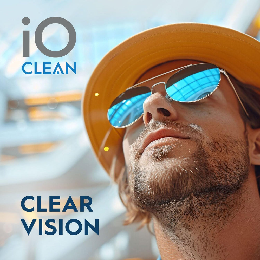 iO CLEAN junto a objetos cotidianos para comparar tamaño y portabilidad
