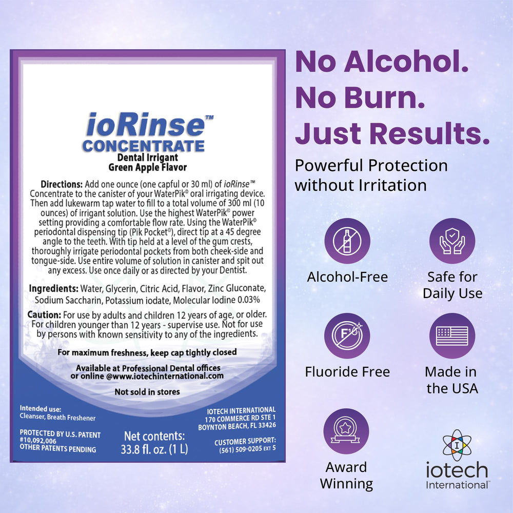 ioTech ioRinse comparación de tamaño de botella para referencia de escala