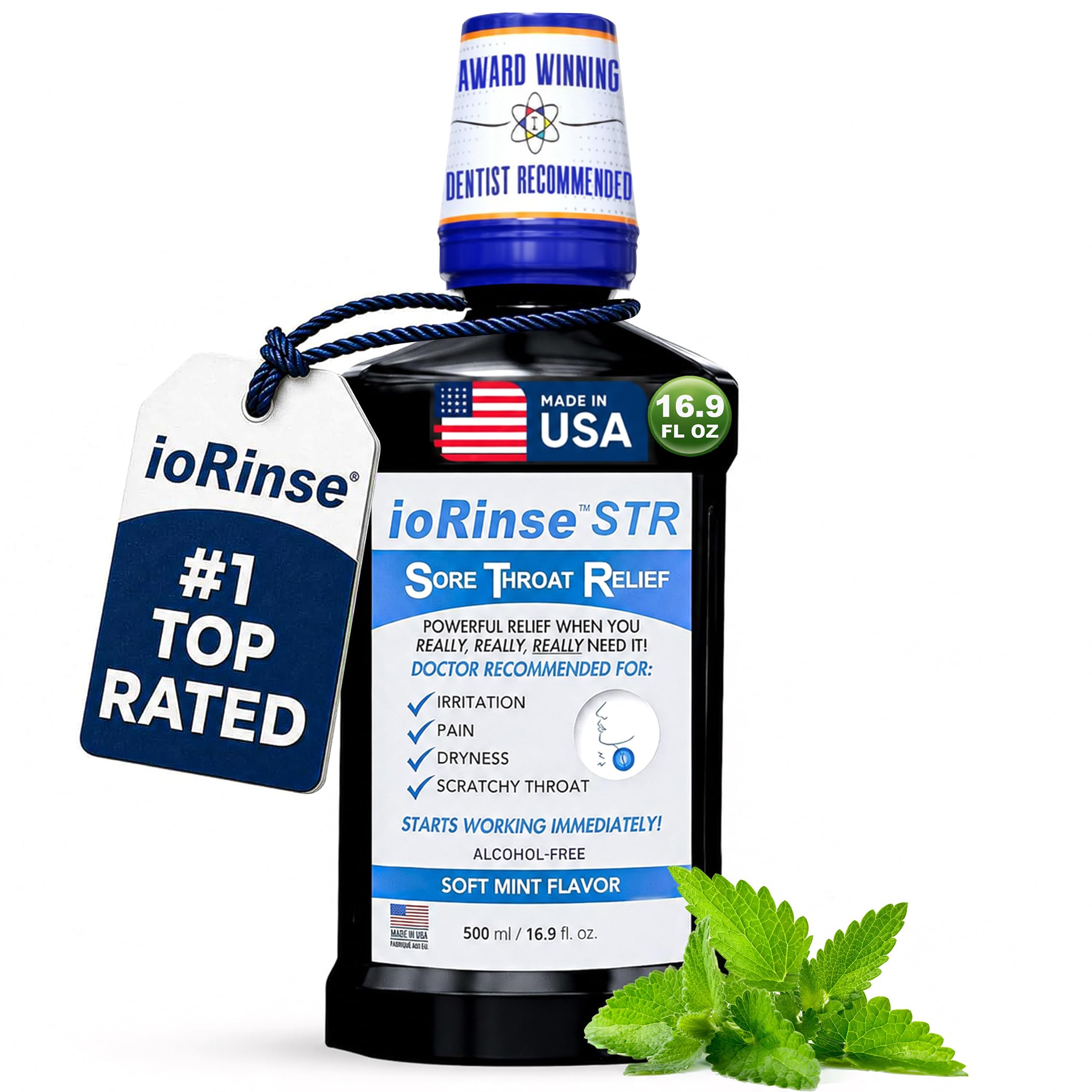 iotech ioRinse STR frente del empaque mostrando 16 oz y alivio inmediato