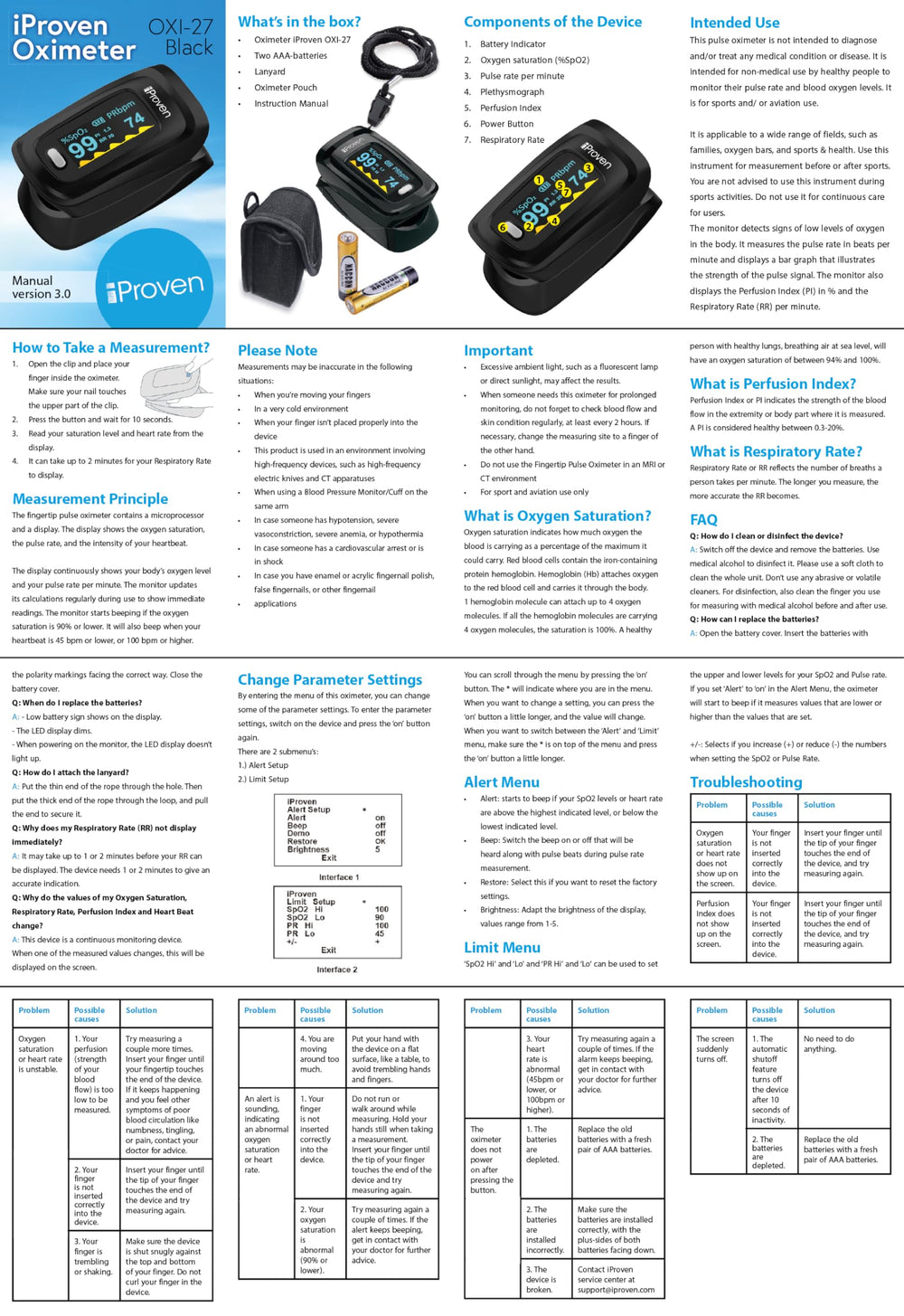 Pantalla del iProven OXI-27 mostrando plethysmograph y PI, ayuda a evaluar señal