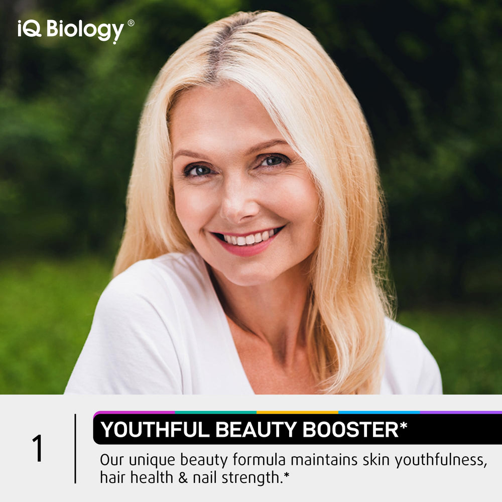 IQ BIOLOGY etiqueta de ingredientes destacando colágeno y queratina