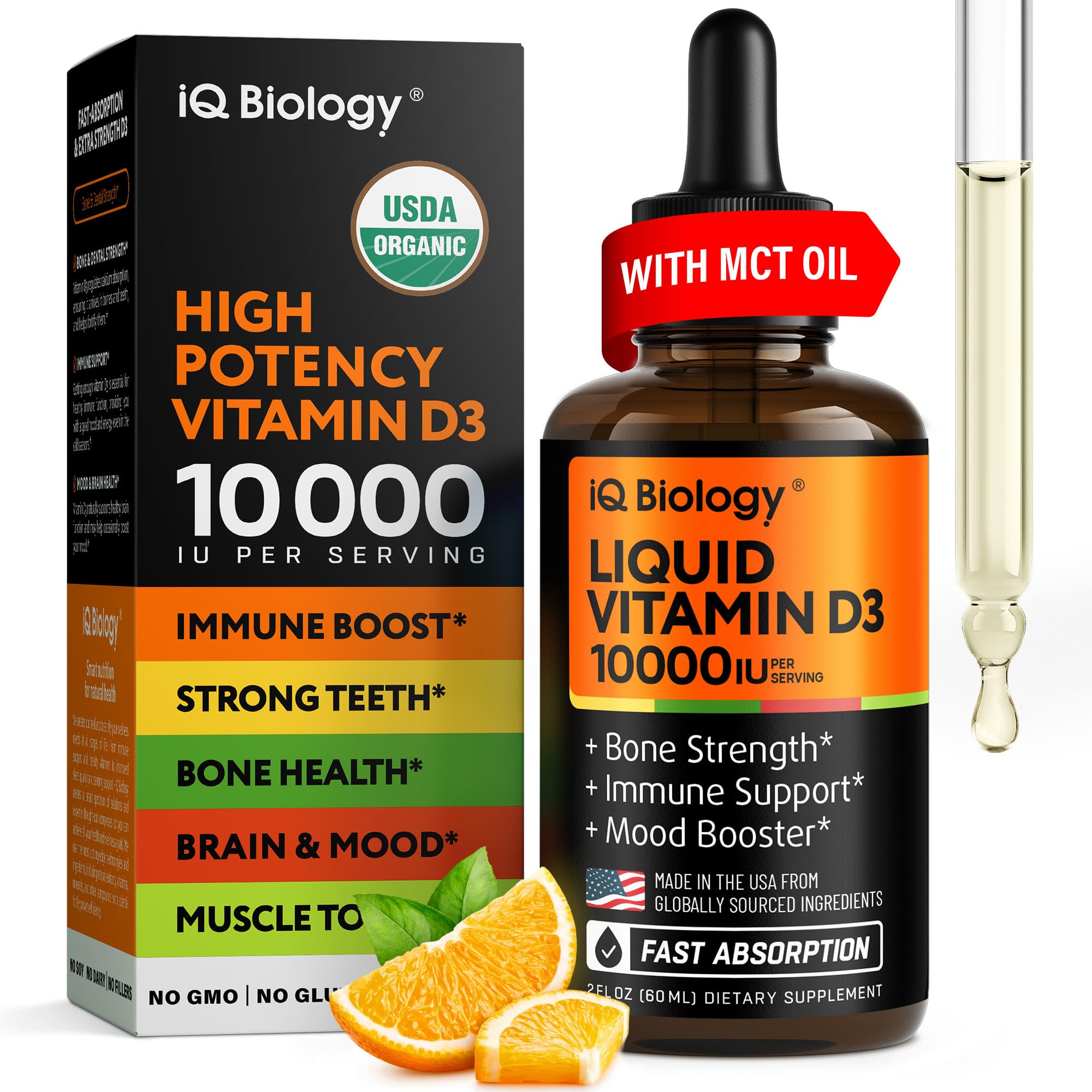 iq biology frasco frontal de vitamina D3 10000 IU para dosificación flexible