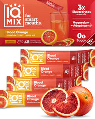 IQBAR IQMIX frontal del empaque mostrando sabor Blood Orange y beneficios