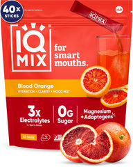 IQBAR empaque frontal IQMIX Blood Orange mostrando 40 sobres para hidratación rápida
