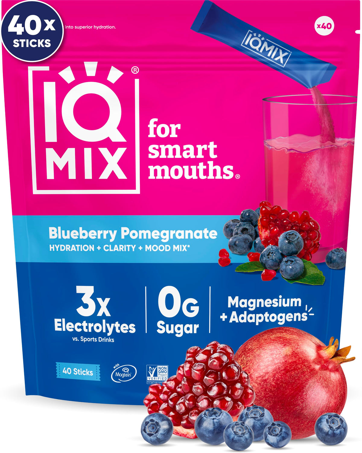 IQBAR sobres IQMIX frontal del empaque muestra cantidad y sabor