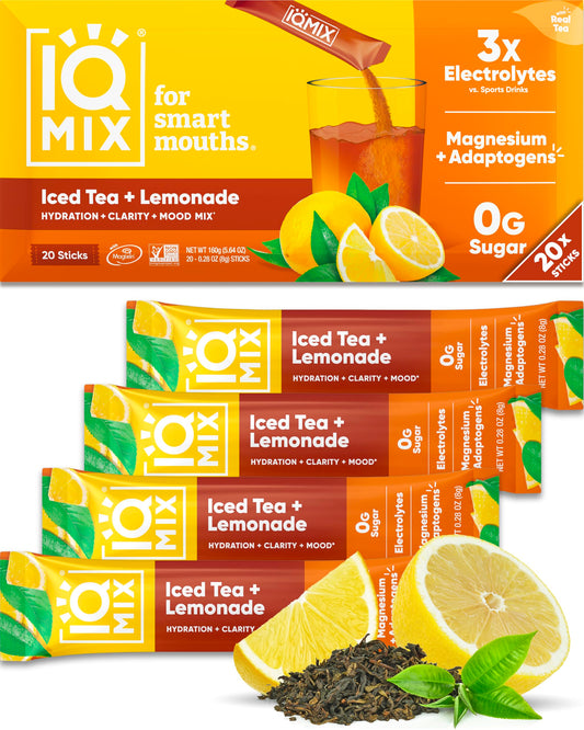 IQBAR IQMIX Iced Tea + Lemonade frente del empaque muestra conveniencia