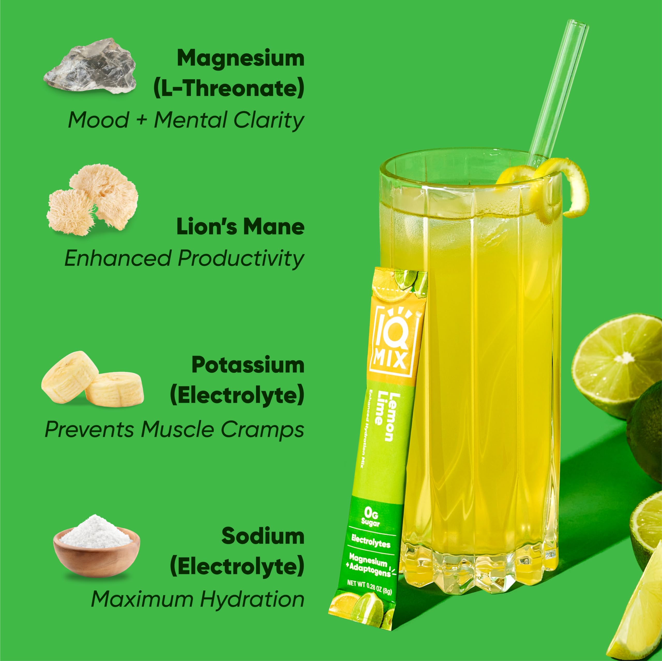 IQBAR vaso con 16 oz de bebida Lemon Lime lista y refrescante