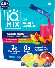 IQBAR pack frontal mostrando 40 sobres y beneficios de hidratación rápida