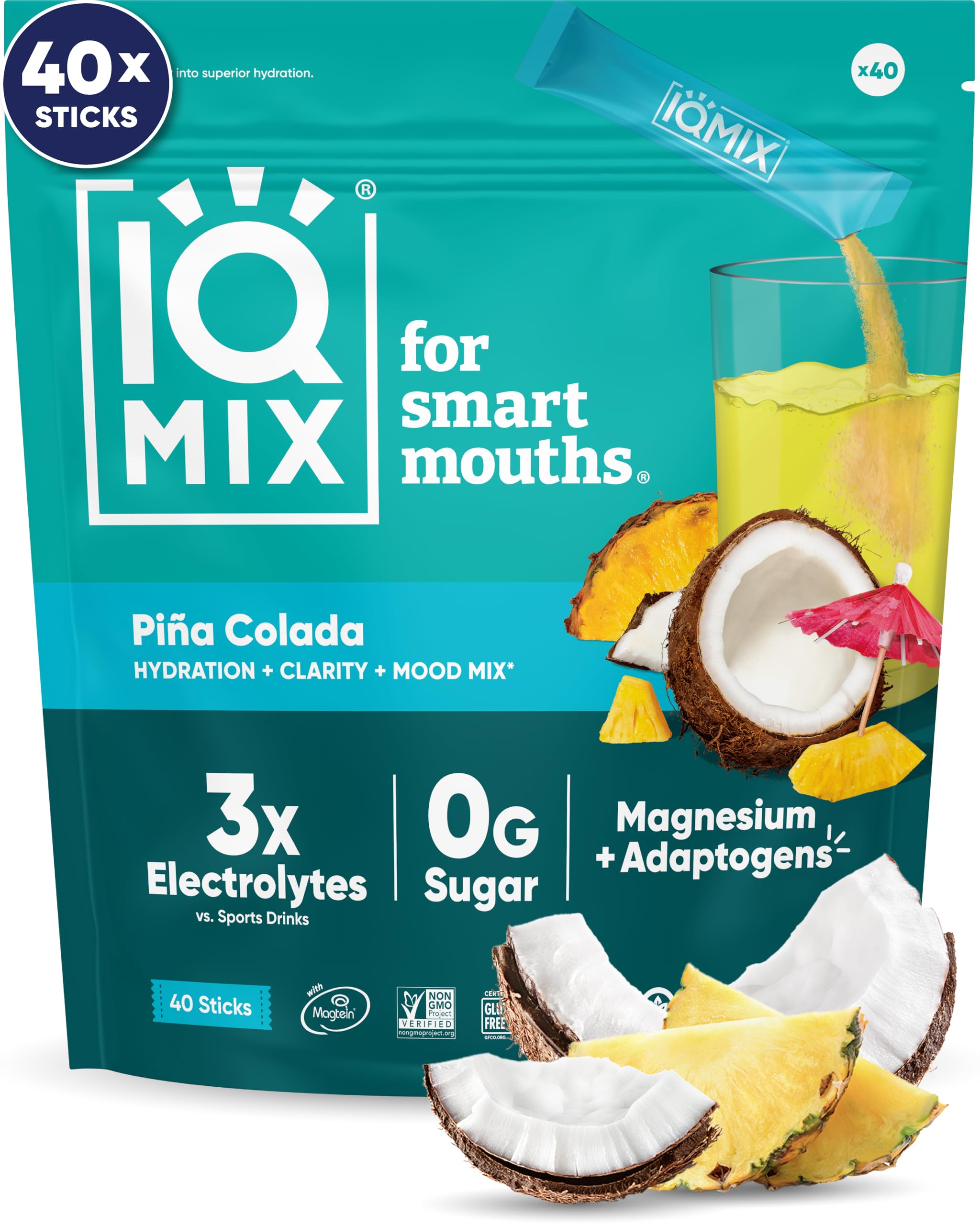IQBAR IQMIX frente del empaque con 40 sobres para hidratación rápida