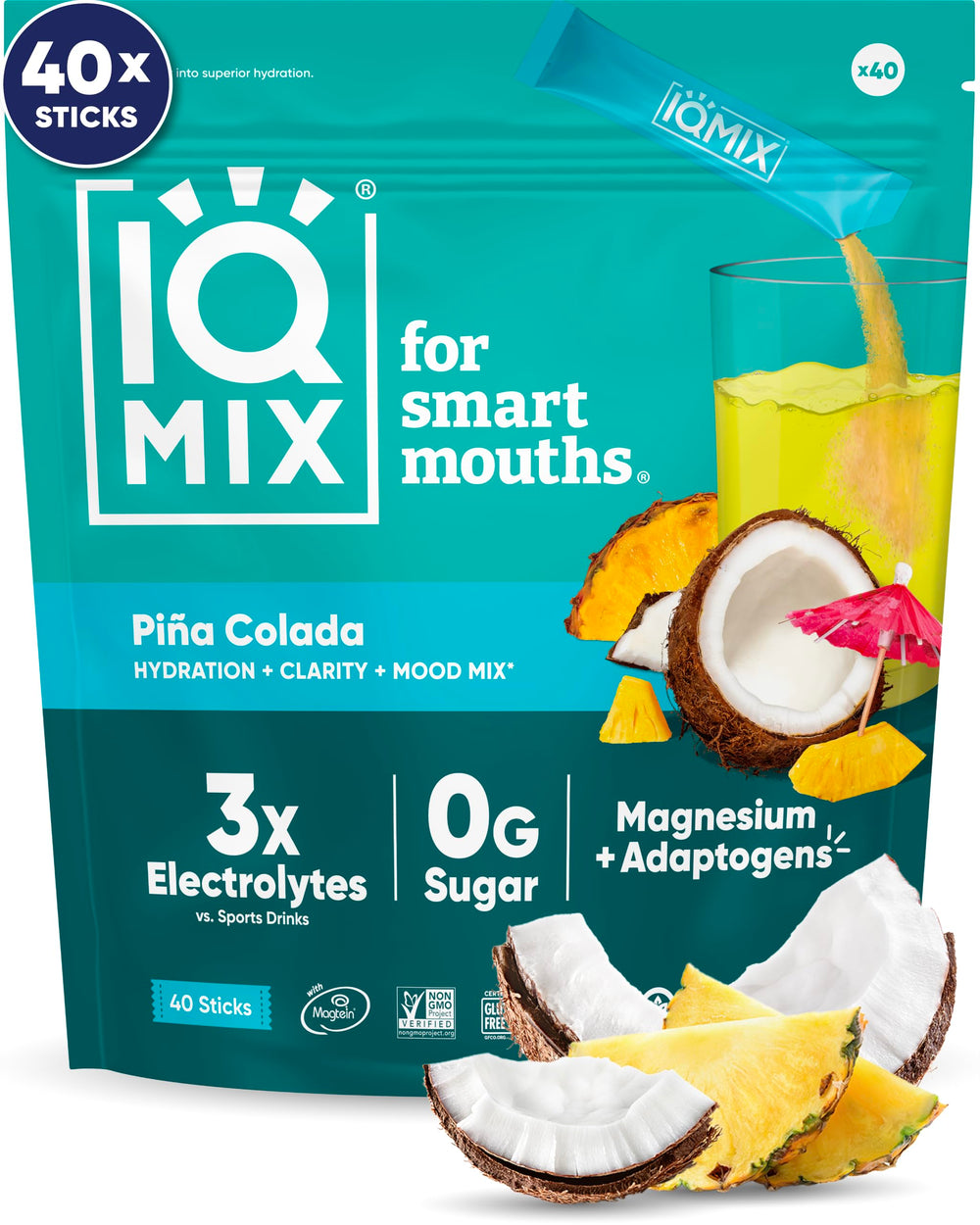 IQBAR IQMIX frente del empaque con 40 sobres para hidratación rápida
