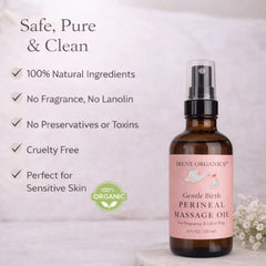 Irene Organics gota de aceite en mano demostrando textura de rápida absorción