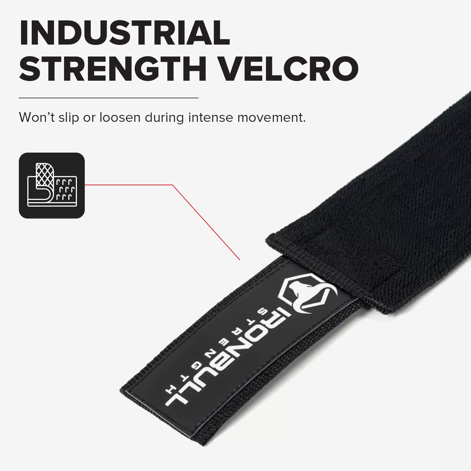 Atleta usando vendajes Iron Bull Strength en sentadilla, mayor estabilidad y rebote útil