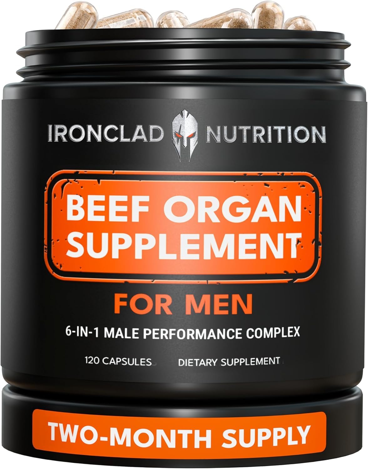 IRONCLAD NUTRITION frasco frontal mostrando cápsulas y marca, conveniencia diaria