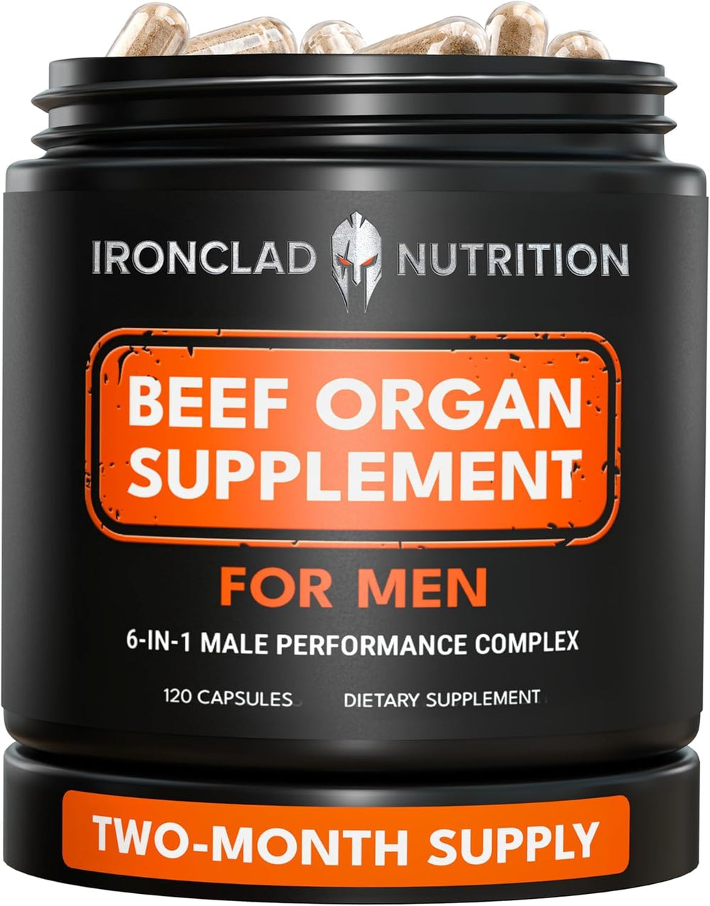 IRONCLAD NUTRITION frasco frontal mostrando cápsulas y marca, conveniencia diaria