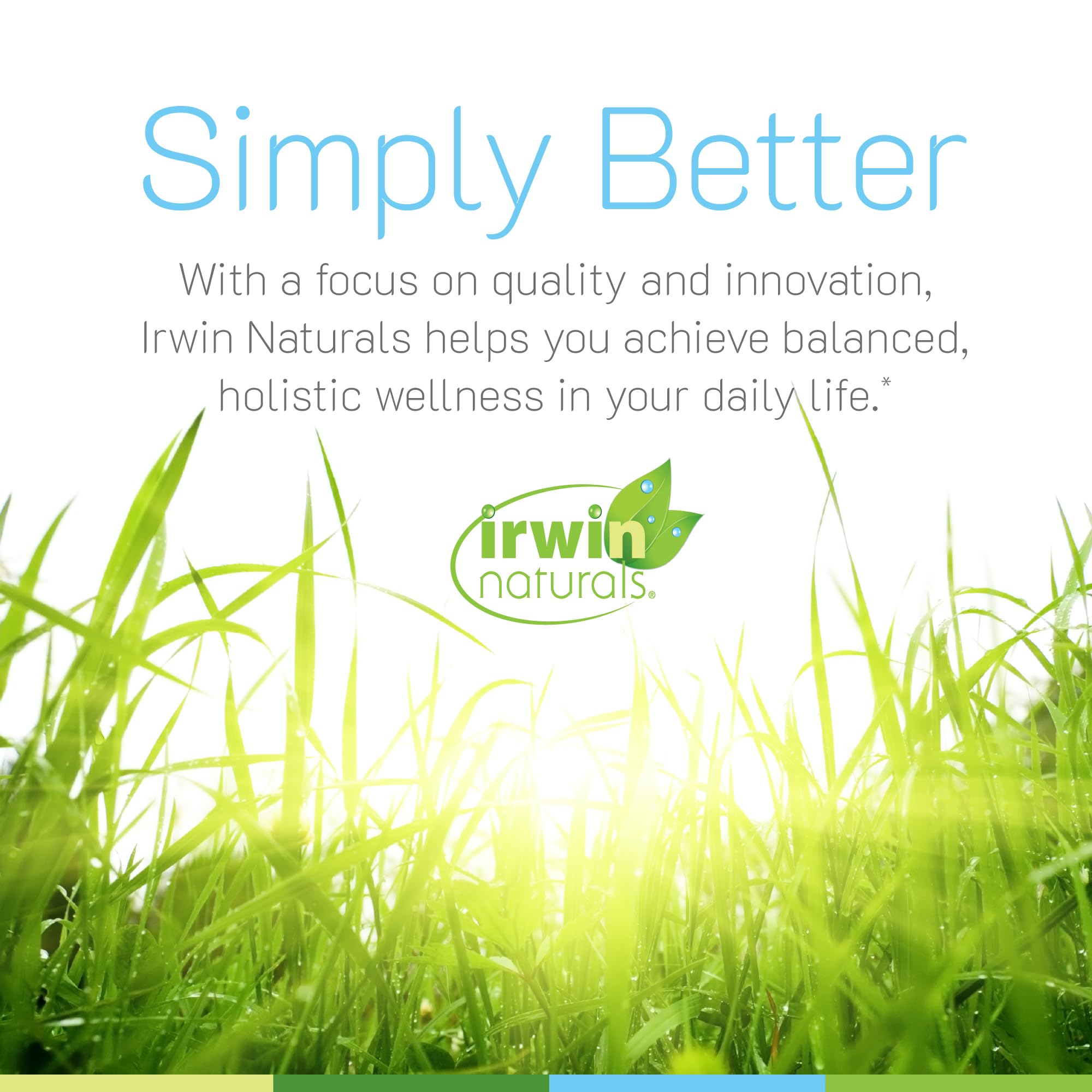 Irwin Naturals softgel junto a vaso en uso para conveniencia diaria