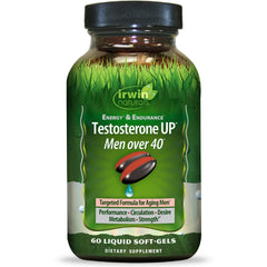 Irwin Naturals envase frontal de Testosterone UP mostrando diseño y beneficio energético