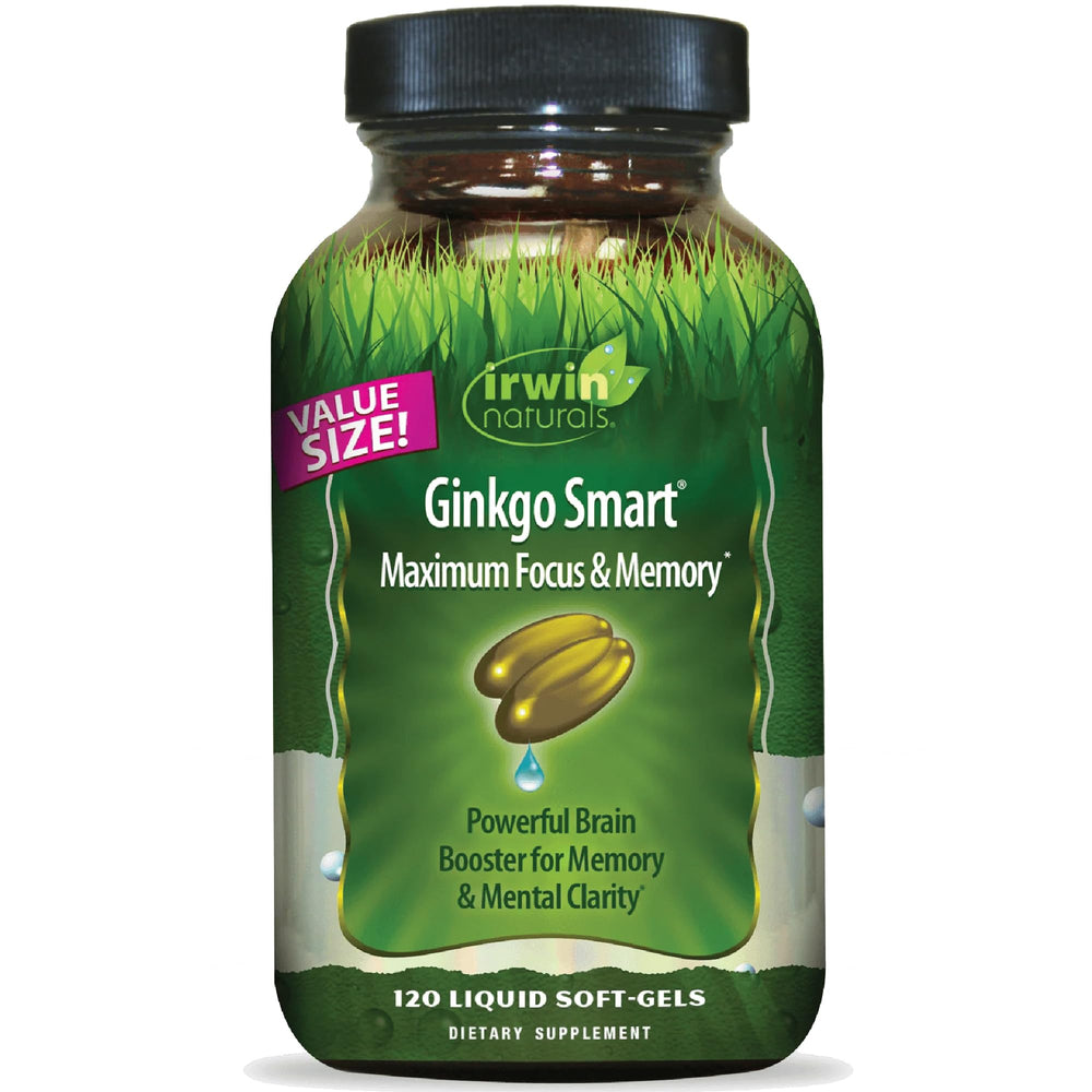Irwin Naturals frasco frontal mostrando etiqueta y beneficios