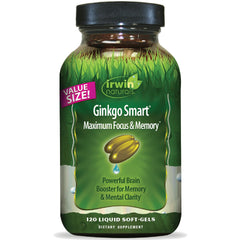 Irwin Naturals frasco frontal mostrando etiqueta y beneficios