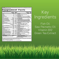 Irwin Naturals frascos junto a soft-gels para comparar tamaño y facilidad de uso