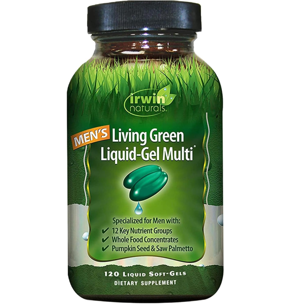 Irwin Naturals frente del envase mostrando 120 soft-gels y beneficio de conveniencia