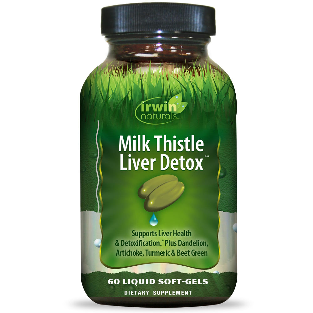 Irwin Naturals frontal del empaque mostrando 60 soft-gels y beneficios visibles