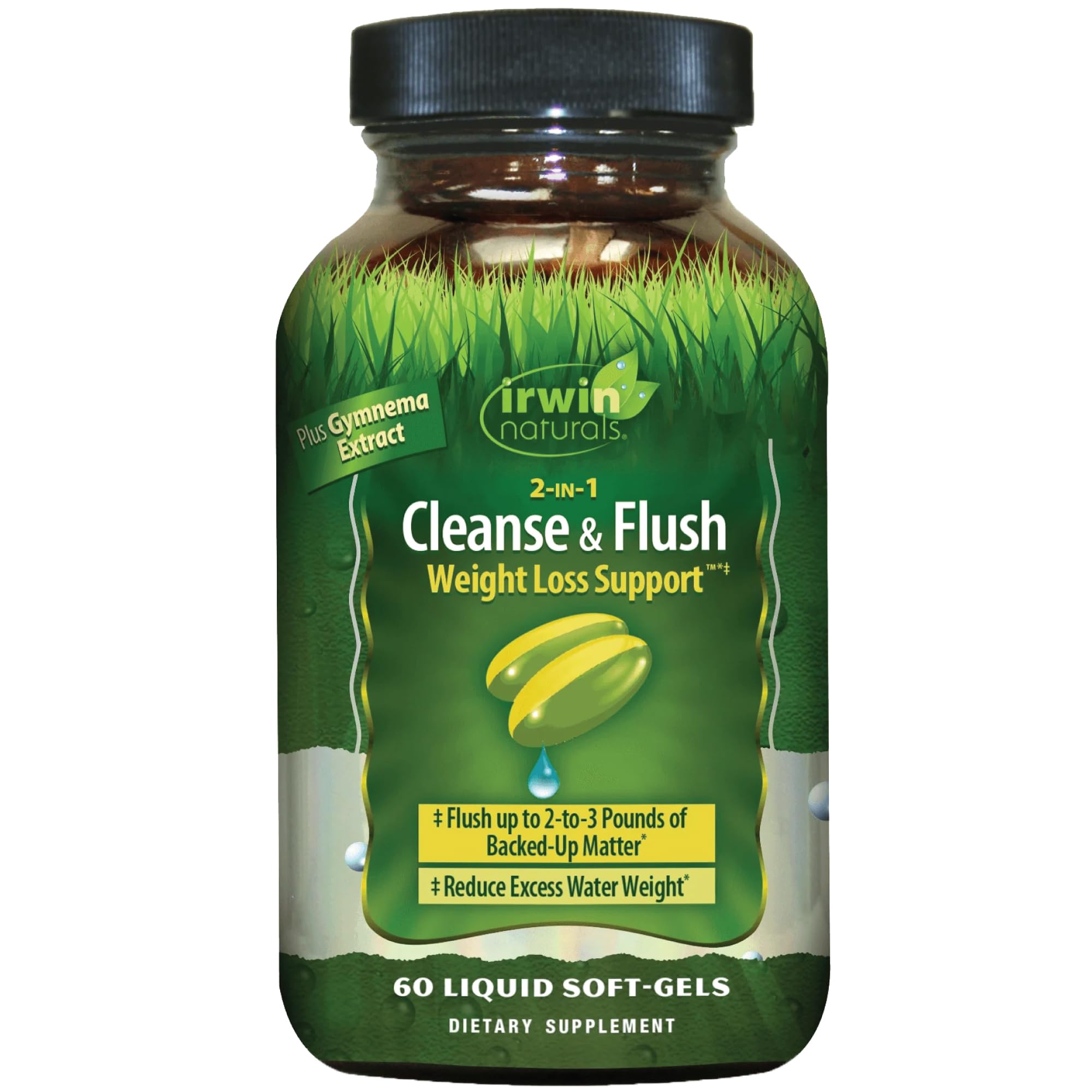 Irwin Naturals frontal del envase mostrando 60 softgels y beneficios claros