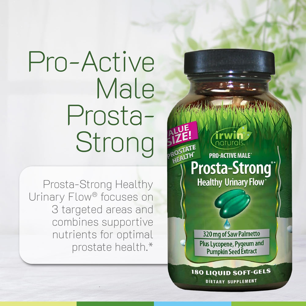 Irwin Naturals frasco abierto con softgels listo para uso diario práctico