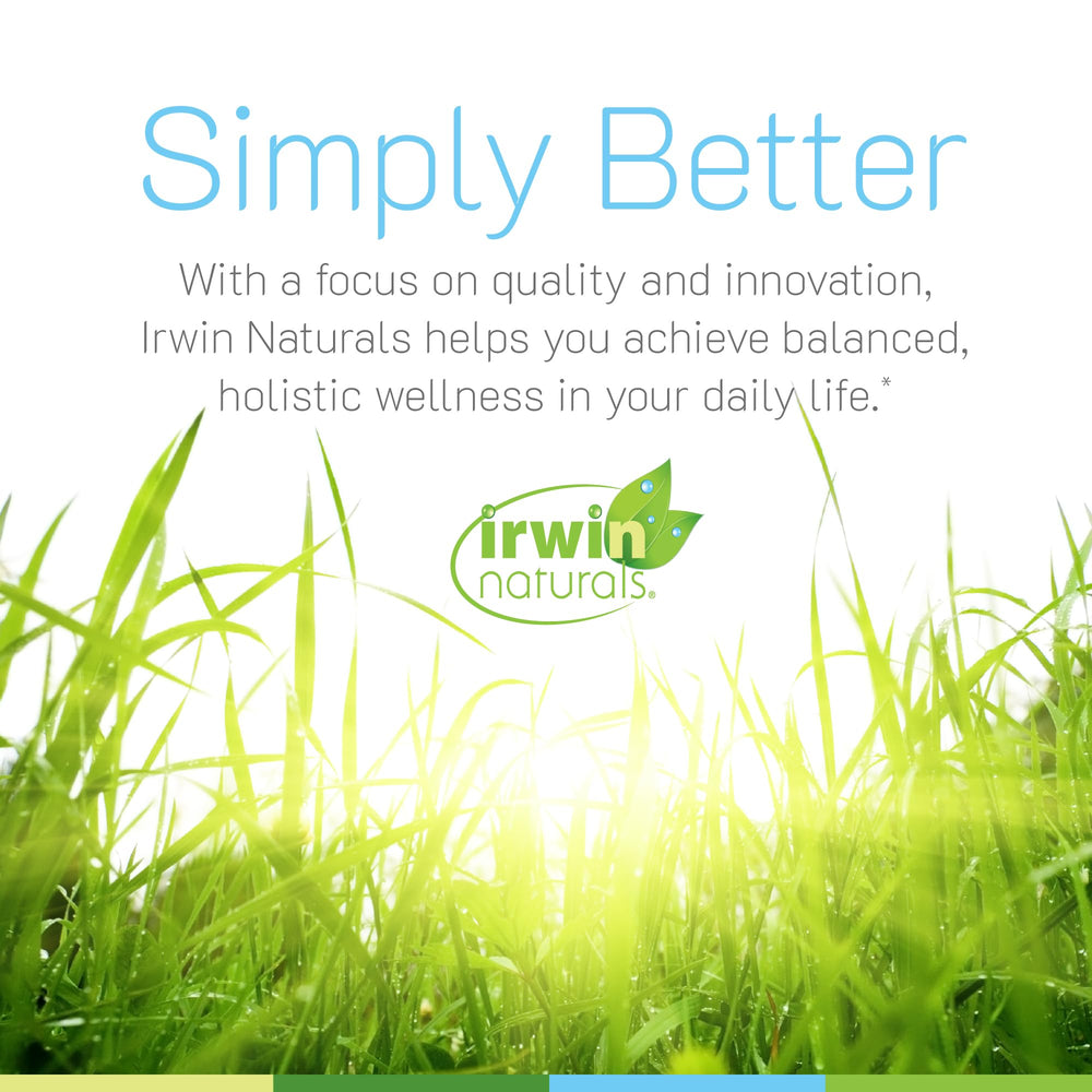 Irwin Naturals vista superior de soft-gels mostrando uniformidad
