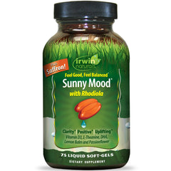 Irwin Naturals frontal del empaque mostrando la marca y beneficio de estado de ánimo
